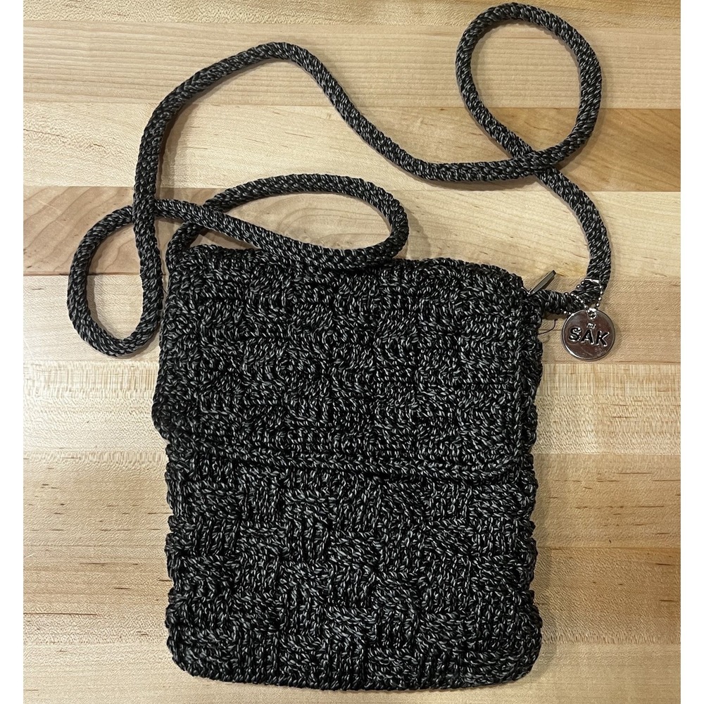 The Sak | Dark Gray Crochet Flap Crossbody Purse 9" x 7" Zipper